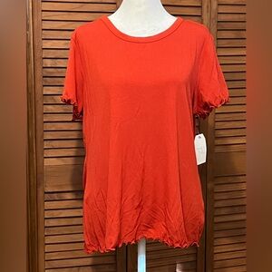 Time and Tru Orange Short Sleeve Ruffle Hem Tee